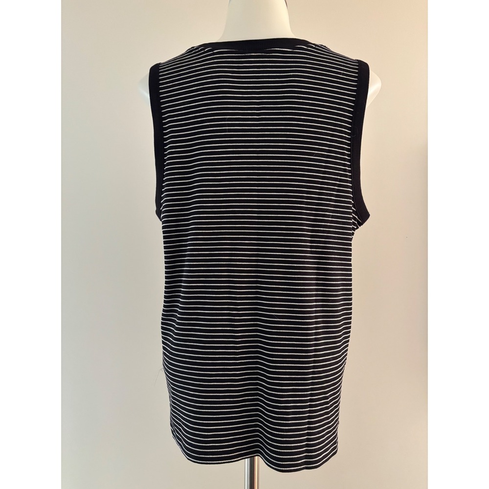Nine West Tank Top Women XL Black New Striped Soft Spun Scoop Neck Ribbed Tank - Picture 4 of 8